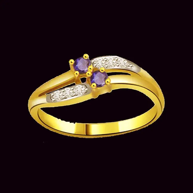 Classic Real Diamond & Blue Sapphire Gold Ring (SDR1171)