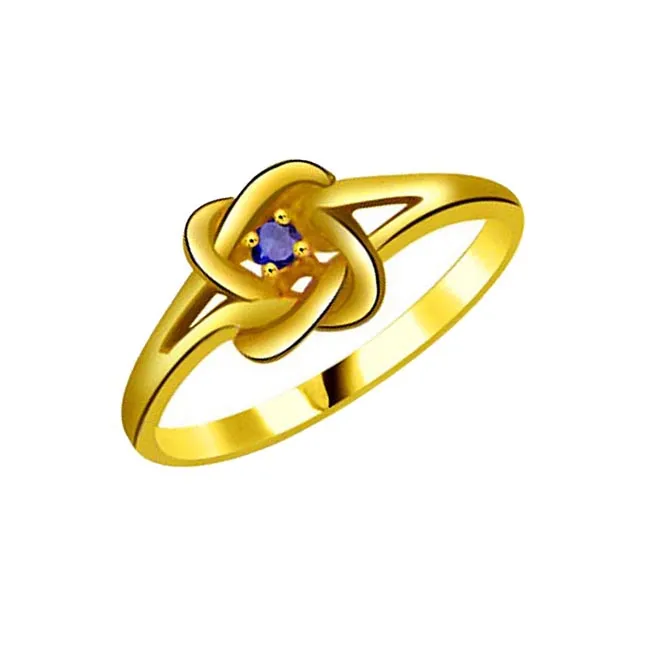 Round Blue Sapphire Gold Ring (SDR1174)