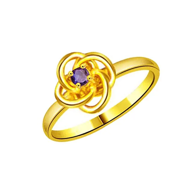 Flower Shaped Blue Sapphire Gold Ring (SDR1175)