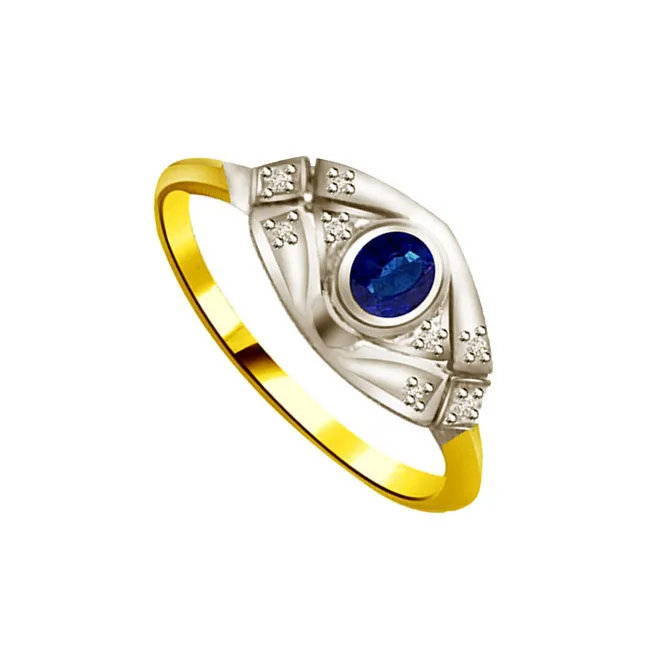 Elegant Real Diamond & Blue Sapphire Gold Ring (SDR1179)