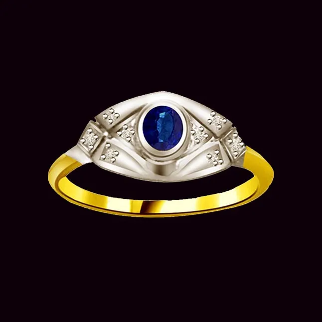 Elegant Real Diamond & Blue Sapphire Gold Ring (SDR1179)
