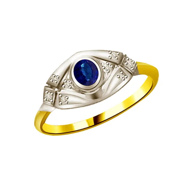 Elegant Real Diamond & Blue Sapphire Gold Ring (SDR1179)