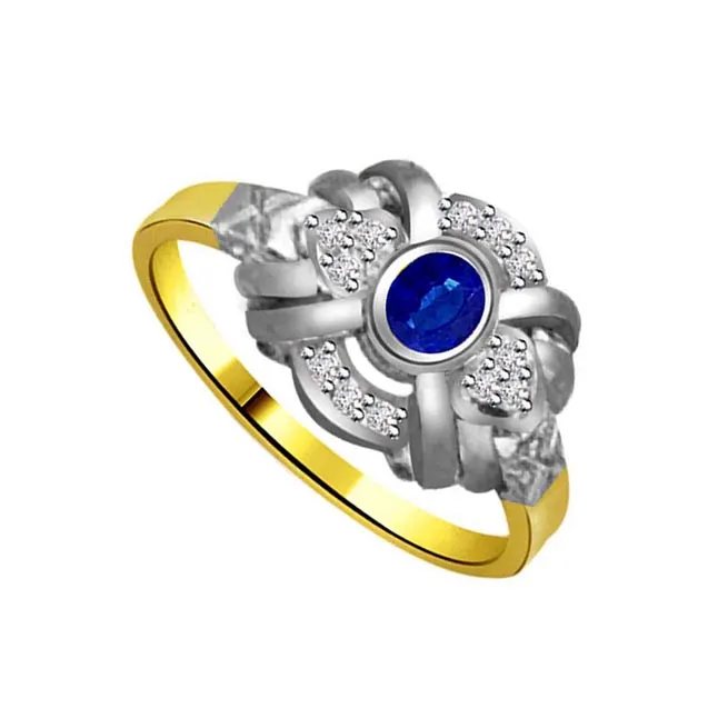Flower Shaped Real Diamond & Blue Sapphire Ring (SDR1180)