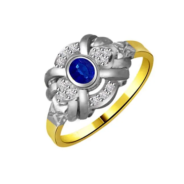 Flower Shaped Real Diamond & Blue Sapphire Ring (SDR1180)