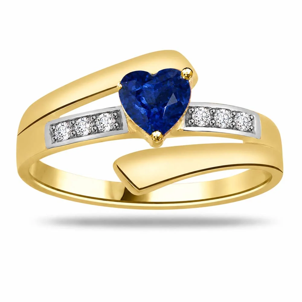 Aqua Marine Heart 0.18cts Diamond & Heart Sapphire Gold Ring (SDR1207)