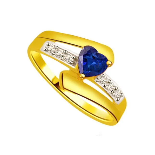 Aqua Marine Heart 0.18cts Diamond & Heart Sapphire Gold Ring (SDR1207)