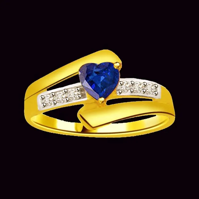 Aqua Marine Heart 0.18cts Diamond & Heart Sapphire Gold Ring (SDR1207)