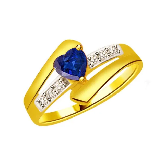 Aqua Marine Heart 0.18cts Diamond & Heart Sapphire Gold Ring (SDR1207)