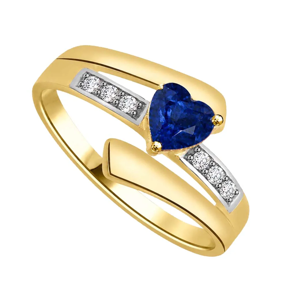 Aqua Marine Heart 0.18cts Diamond & Heart Sapphire Gold Ring (SDR1207)