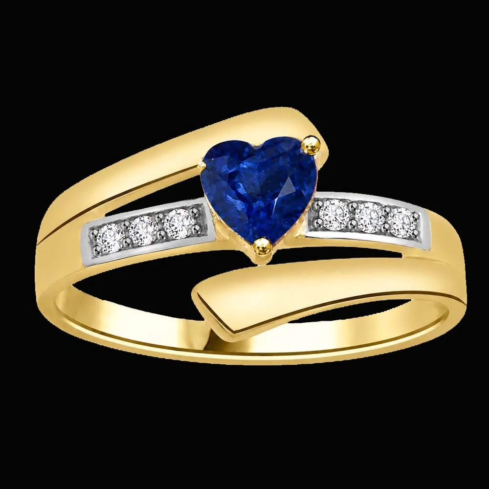 Aqua Marine Heart 0.18cts Diamond & Heart Sapphire Gold Ring (SDR1207)