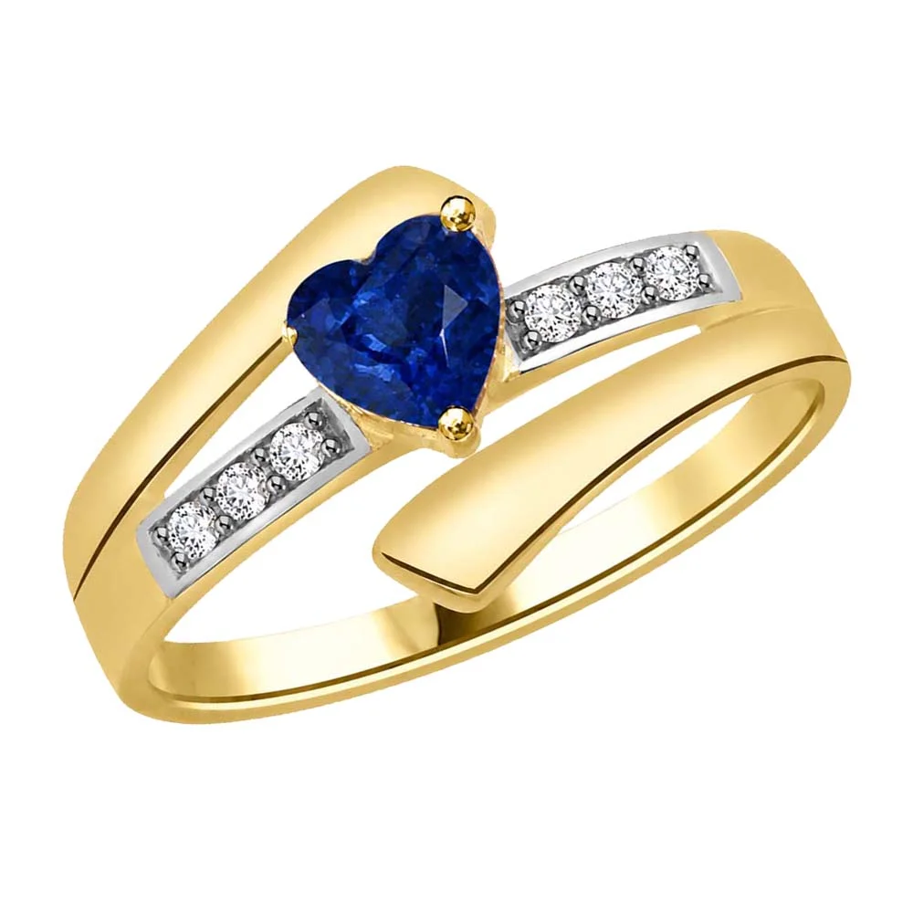 Aqua Marine Heart 0.18cts Diamond & Heart Sapphire Gold Ring (SDR1207)