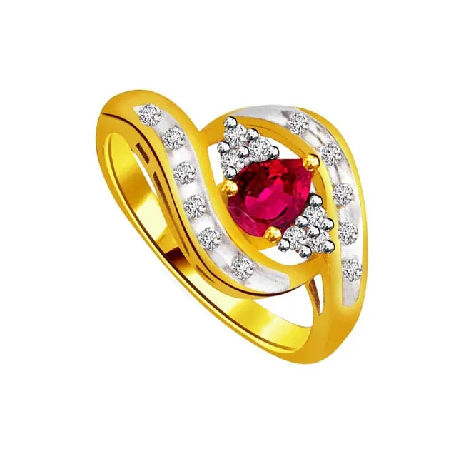 0.34cts Real Diamond & Pear Ruby Gold Ring (SDR1210)