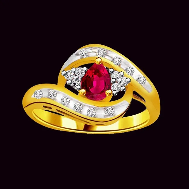 0.34cts Real Diamond & Pear Ruby Gold Ring (SDR1210)