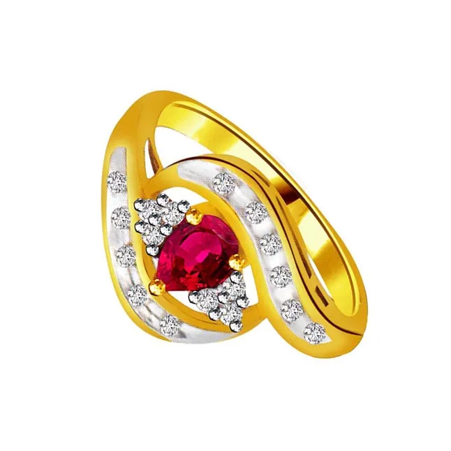 0.34cts Real Diamond & Pear Ruby Gold Ring (SDR1210)