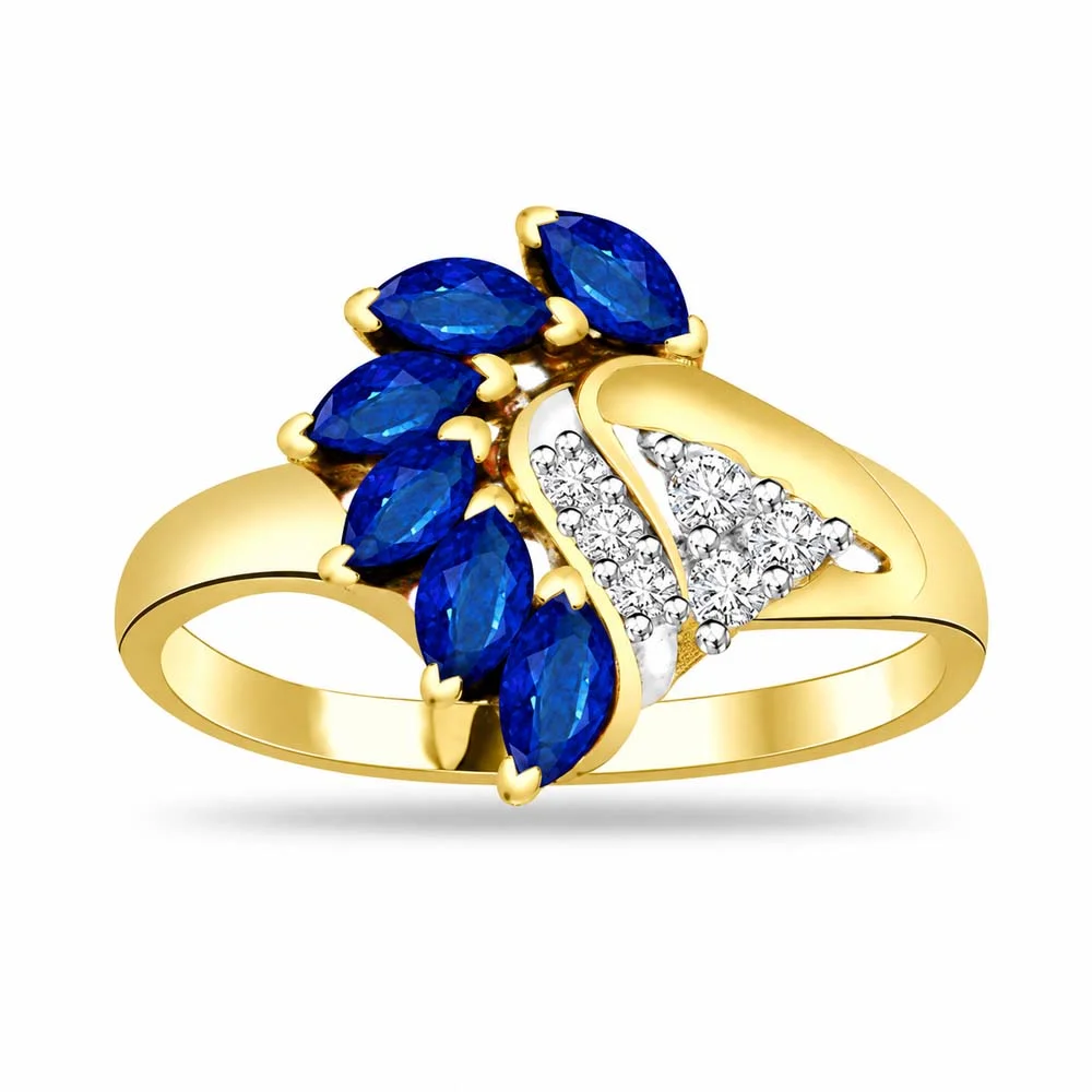 Classic Real Diamond & Sapphire Gold Ring (SDR1217)