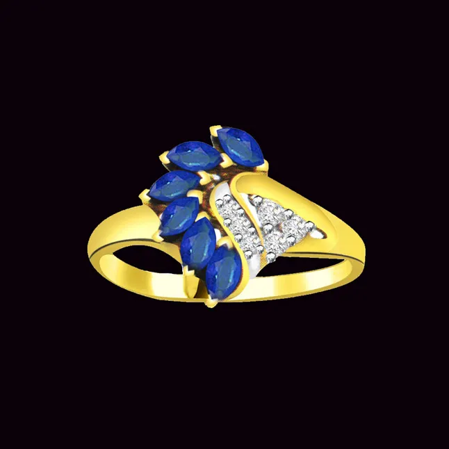 Classic Real Diamond & Sapphire Gold Ring (SDR1217)