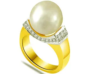 0.18 cts Diamond & Pearl 18K rings -Gemstone & Diamond