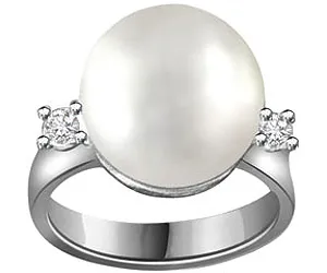0.06cts Real Diamond & Pearl Ring in 14K White Gold (SDR1276)