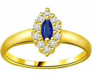 0.15cts Real Diamond & Marq Sapphire Ring In 18kt Yellow Gold (SDR1294)