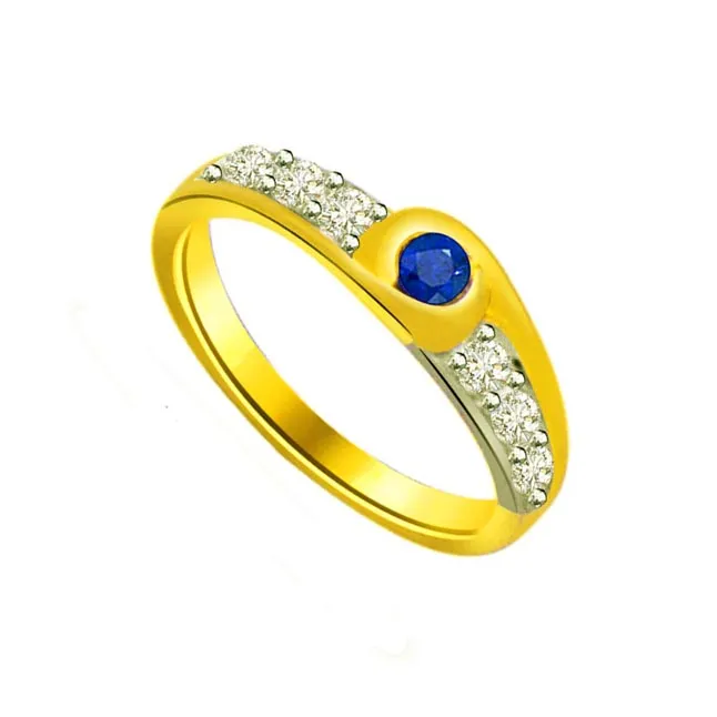 0.09 cts Real Diamond & Round Sapphire Ring in 18kt Yellow Gold (SDR1297)