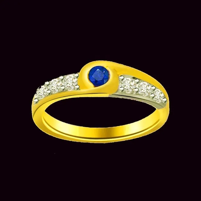 0.09 cts Real Diamond & Round Sapphire Ring in 18kt Yellow Gold (SDR1297)