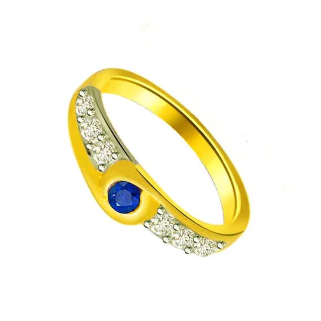 0.09 cts Real Diamond & Round Sapphire Ring in 18kt Yellow Gold (SDR1297)