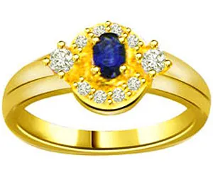 0.10 cts Real Diamond & Oval Sapphire Ring (SDR1298)