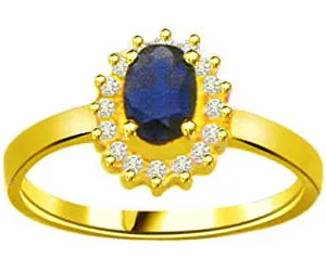 0.20cts Flower Design Real Diamond & Oval Sapphire Ring (SDR1299)
