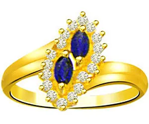 0.20cts Twin Flower Real Diamond & Marq Sapphire Ring (SDR1300)