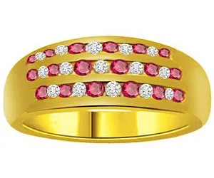 0.23 cts Real Diamond And Ruby Ring In 18K Gold (SDR1301)