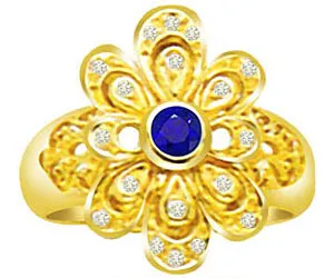 0.40 cts Real Round Sapphire 18K Gold Diamond Ring (SDR1308)