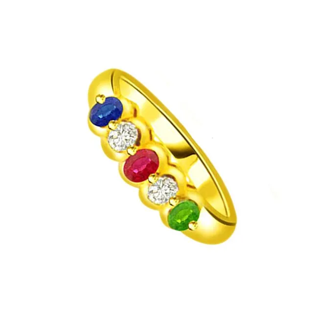 0.06cts Real Diamond Ruby Emerald & Sapphire Gold Ring (SDR1311)