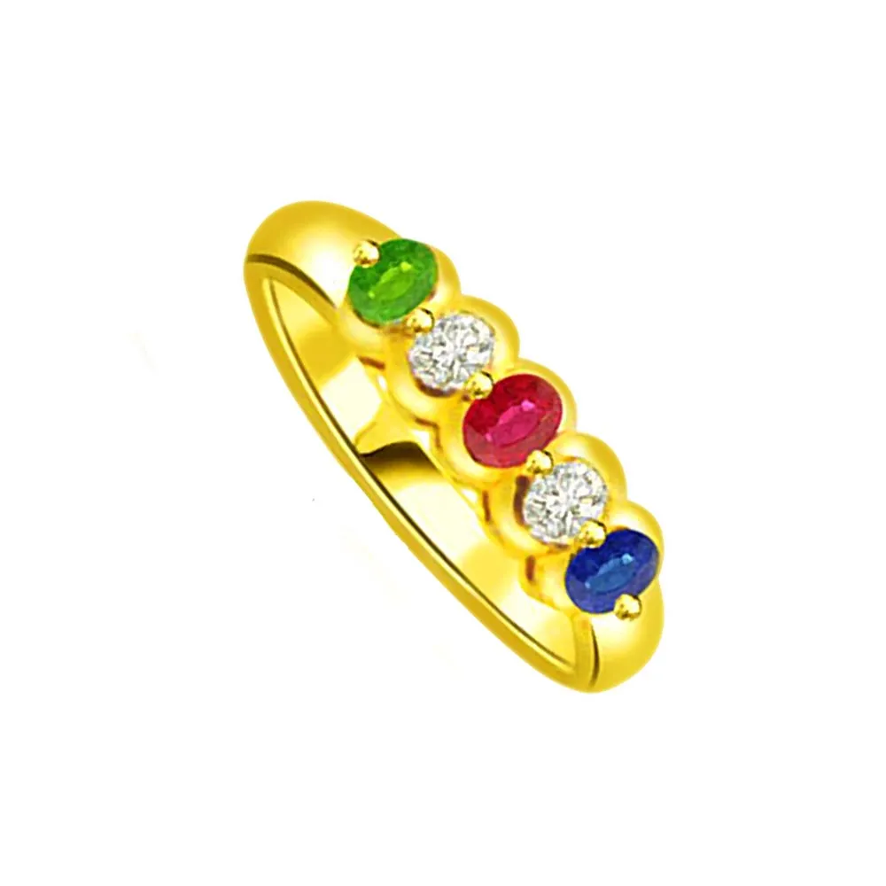 0.06 cts Diamond Ruby Emerald & Sapphire Gold rings -Gemstone & Diamond