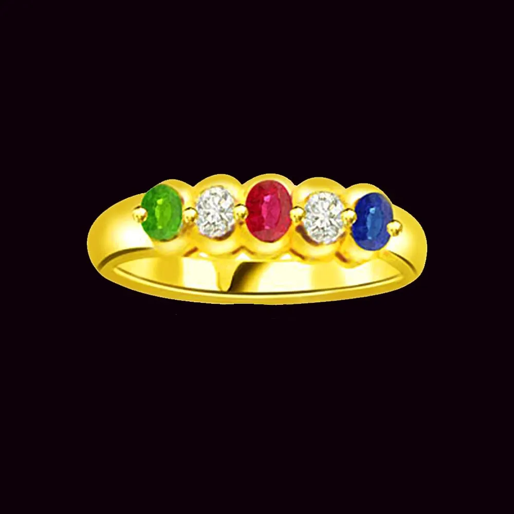 0.06 cts Diamond Ruby Emerald & Sapphire Gold rings -Gemstone & Diamond