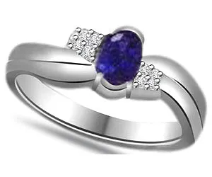 Oval Sapphire 0.12 cts Diamond White Gold 14K rings -Designer