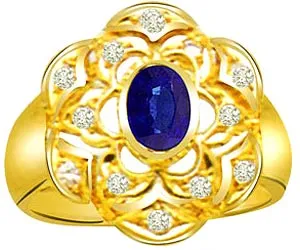 0.15cts Real Diamond & Oval Sapphire Flower Shape Ring (SDR1323)