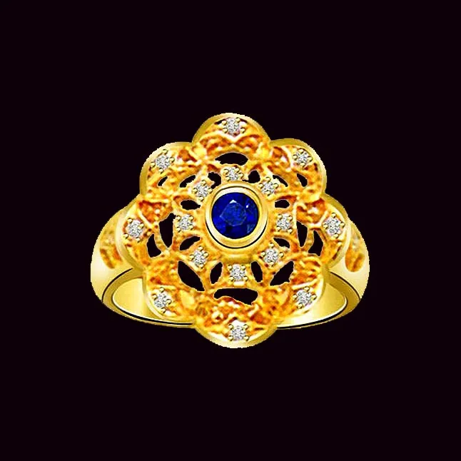 Real Round Sapphire 0.32 cts Flower Shape Diamond Ring (SDR1324)