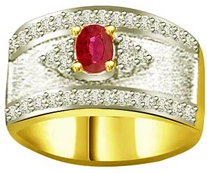 Oval Ruby 0.21ct Diamond Two Tone rings