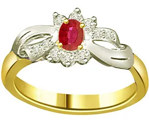 Oval Ruby 0.20cts Real Diamond Two Tone Ring (SDR1334)