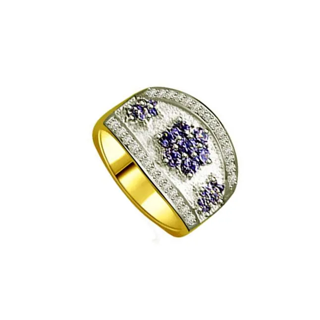 Flower Shape Real Round Sapphire & Diamond Two Tone Ring (SDR1335)