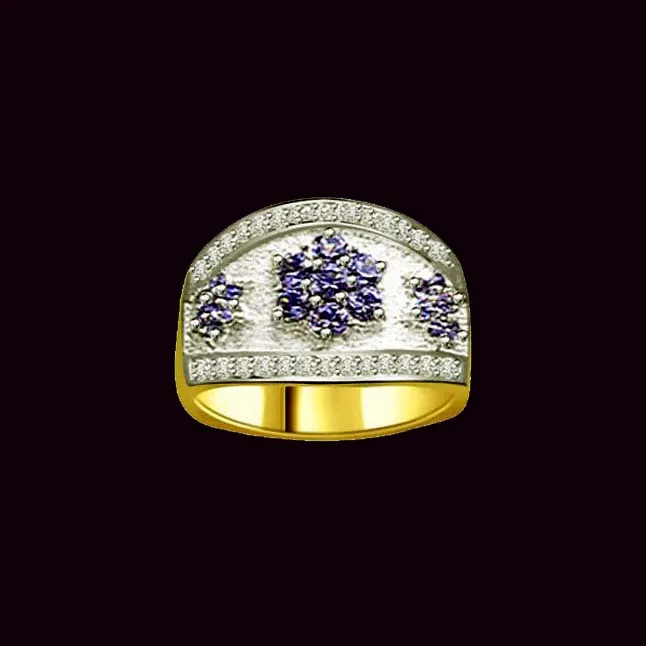 Flower Shape Real Round Sapphire & Diamond Two Tone Ring (SDR1335)
