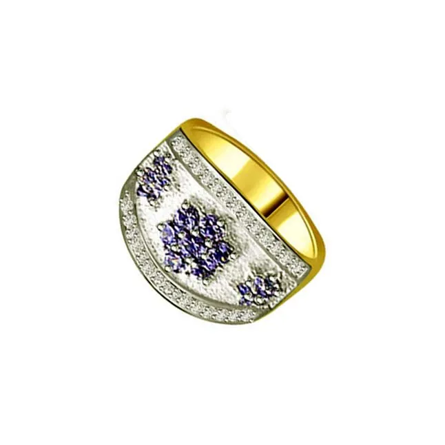 Flower Shape Real Round Sapphire & Diamond Two Tone Ring (SDR1335)