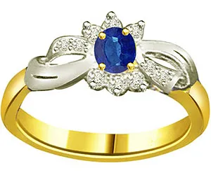 Real Oval Sapphire 0.20cts Two Tone Diamond Ring (SDR1337)