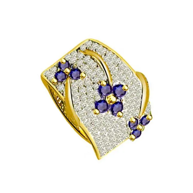 Three Flower 0.50cts Real Diamond & Sapphire Ring (SDR1338)