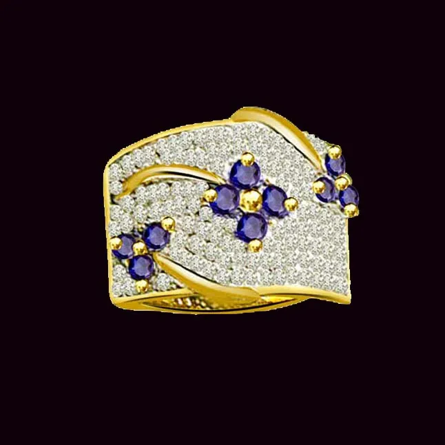 Three Flower 0.50cts Real Diamond & Sapphire Ring (SDR1338)