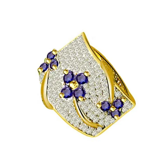 Three Flower 0.50cts Real Diamond & Sapphire Ring (SDR1338)