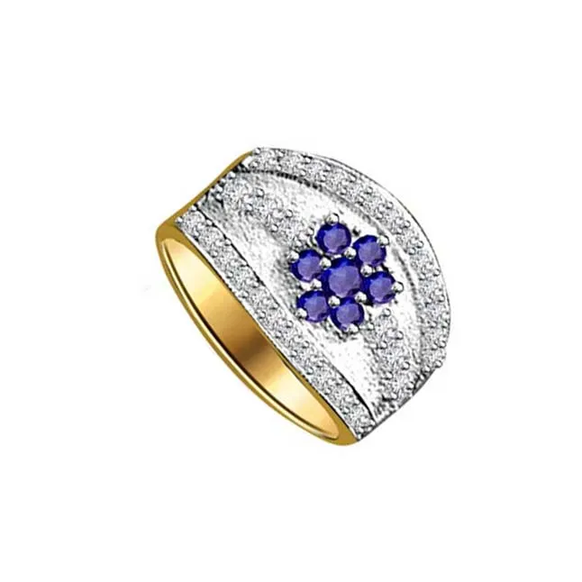 0.20cts Two Tone Gold Flower Design Real Sapphire & Diamond Ring (SDR1339)