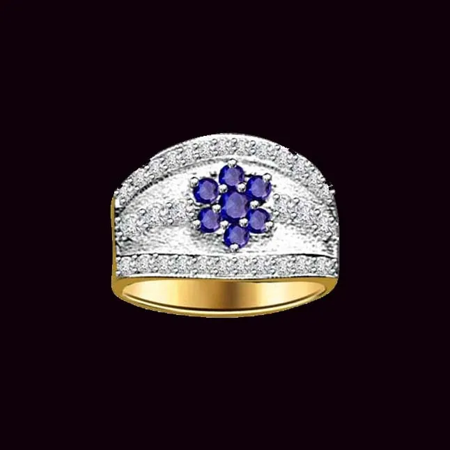 0.20cts Two Tone Gold Flower Design Real Sapphire & Diamond Ring (SDR1339)