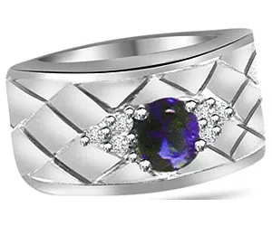 0.18cts Designer Real Diamond & Sapphire Ring In 14K Gold (SDR1345)