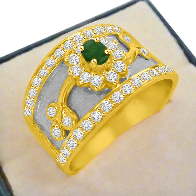 0.73cts Wide Band Real Emerald and Diamond Ring (SDR1383)